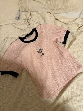 Baby Pink Knit Top Black Trip preppy classy elegant